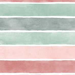 Pastel Christmas Watercolor Stripes - Large Scale - Broad Horizontal Stripes - Pink Red Green