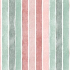 Pastel Christmas Watercolor Stripes - Ditsy Scale - Broad Vertical Stripes - Pink Red Green