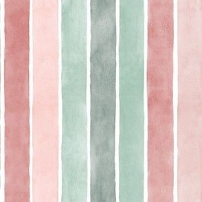 Pastel Christmas Watercolor Stripes - Small Scale - Broad Vertical Stripes - Pink Red Green