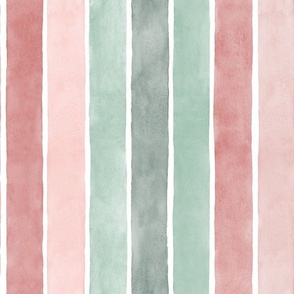 Pastel Christmas Watercolor Stripes - Medium Scale - Broad Vertical Stripes - Pink Red Green