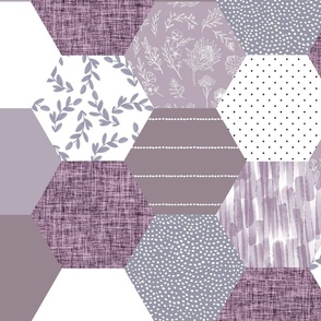 6" hexagon wholecloth: lavender, hyacinth, twilight