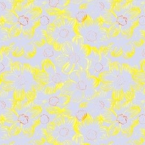   Transparent yellow flowers in pencil on a gray background.