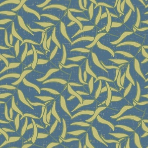 Large Scale Tossed Dill Green Seaweed on Admiral Blue with Vintage Faux Texture