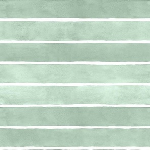 Pastel Green Christmas Watercolor Stripes - Medium Scale - Broad Horiztonal Stripes - Soft Baby
