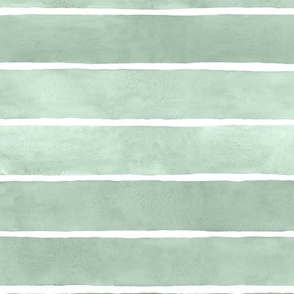Pastel Green Christmas Watercolor Stripes - Large Scale - Broad Horiztonal Stripes - Soft Baby