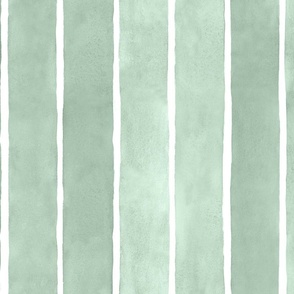Pastel Green Christmas Watercolor Stripes - Large Scale - Broad Vertical Stripes - Soft Baby