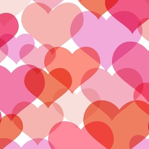 Pink Hearts - XL - Pink Red Purple Colors Bright Radiant Joyful Happy Valentine  Vintage Risograph Tween Teen Kids Children Multi Large Scale Transparent Barbie Love 