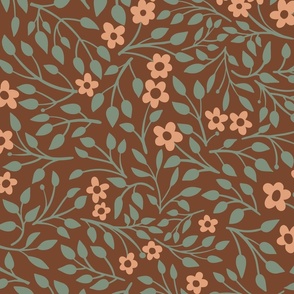 Folksy Small Ditsy Floral Coordinate Brown Large Scale