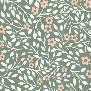 Folksy Small Ditsy Floral Coordinate Green Large Scale