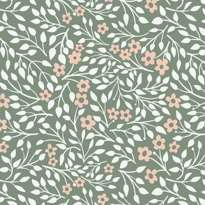 Folksy Small Ditsy Floral Coordinate Green Medium Scale