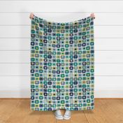Large Scale Geometric Squares in Coastal Colors with Starfish and Vintage Faux Texture
