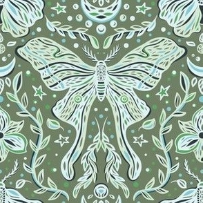 Luna Moths and flowers Green Earth - Small scale