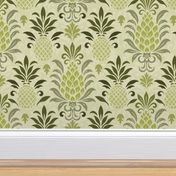 Modern Monochrome Pineapple Damask Green