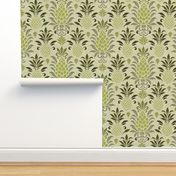 Modern Monochrome Pineapple Damask Green