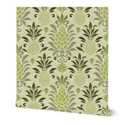 Modern Monochrome Pineapple Damask Green