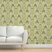 Modern Monochrome Pineapple Damask Green