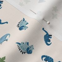 Micro Cute Blue Dinosaur Toss with Trex Triceratops Diplodocus and Palm Trees