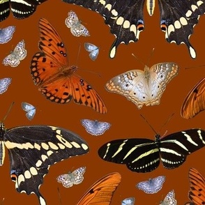Butterfly Damask Stripe on Chestnut Brown