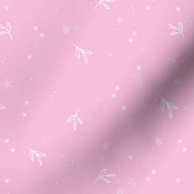 Minimalist boho night with snowflakes and leaves winter wonderland midnight design white on pink girls