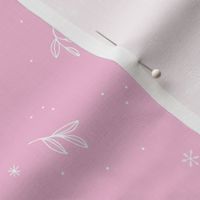 Minimalist boho night with snowflakes and leaves winter wonderland midnight design white on pink girls