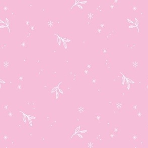 Minimalist boho night with snowflakes and leaves winter wonderland midnight design white on pink girls