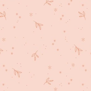 Minimalist boho night with snowflakes and leaves winter wonderland midnight design orange on blush girls nursery palette