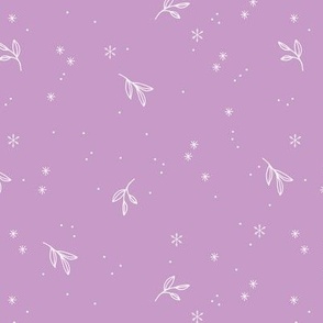 Minimalist boho night with snowflakes and leaves winter wonderland midnight design white on lilac purple