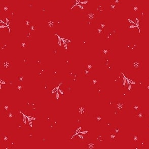Minimalist boho night with snowflakes and leaves winter wonderland midnight design pink on ruby red