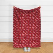Christmas plaid with vintage daisies lilies and poinsettia flowers - boho retro checker cloth design for the holidays pink lilac green on ruby red