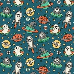 Halloween in Space on Teal (Small Scale)