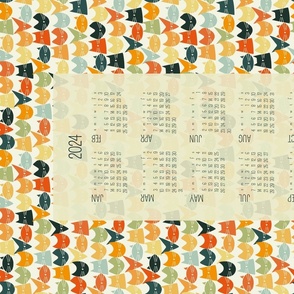 cat calendar 2024 - vintage cats calendar - jelly cats - tea towel and wall hanging