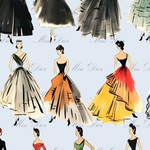Parisian Gown Sketches –Miss Dior- French Blue Wallpaper 