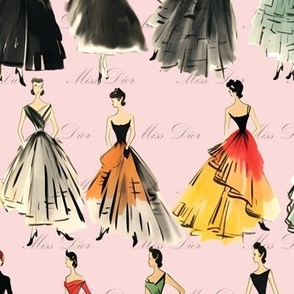 Parisian Gown Sketches –Miss Dior-Pink Wallpaper 