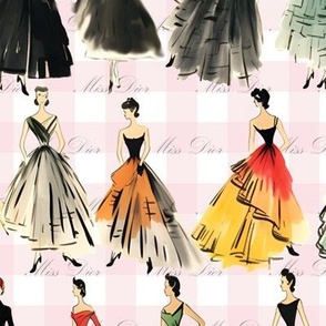 Parisian Gown Sketches –Miss Dior-Pink Plaid  Wallpaper 