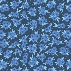 Shades of blue ditsy florals, blue on navy blue