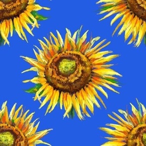 sunflower pastel drawing on  blue