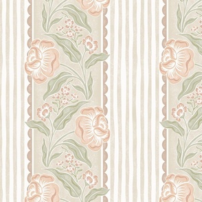 Coastal Cottage Floral Stripe - 12" large - peach, sage, neutral