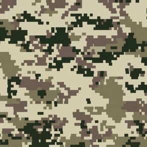 Digital Camouflage in Pixellated Swatches of Kkaki Beige, Olive Drab and Black