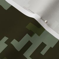 Digital Camouflage in Pixellated Swatches of Deep Forest Green, Olive Drab and Khaki Beige