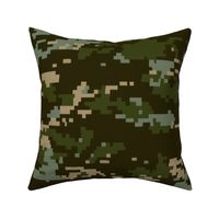 Digital Camouflage in Pixellated Swatches of Deep Forest Green, Olive Drab and Khaki Beige