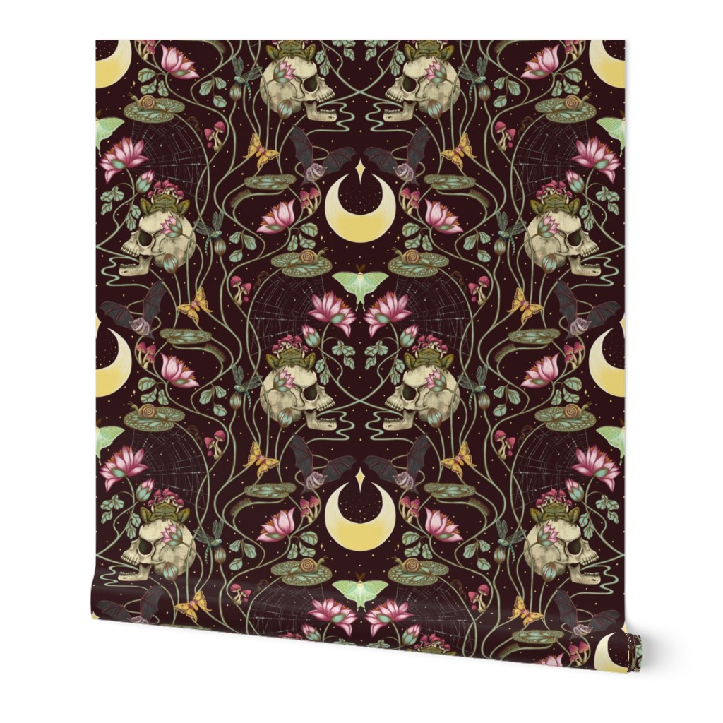 Dark Haunted Pond Life in Art Nouveau on Purple | Large Scale