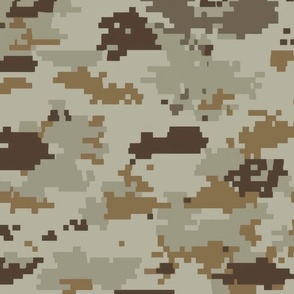 Digital Camouflage in Pixellated Swatches of Kkaki Beige, Olive Drab and Clay Brown