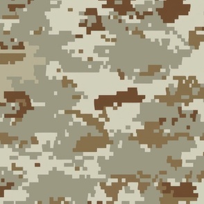 Digital Camouflage in Pixellated Swatches of Kkaki Beige, Desert Sage and Clay Brown