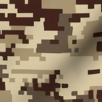 Digital Camouflage in Pixellated Swatches of Kkaki Beige, Clay Brown and Tan