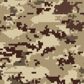 Digital Camouflage in Pixellated Swatches of Kkaki Beige, Clay Brown and Tan