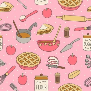 Baking Apple Pie on Pink (Large Scale)