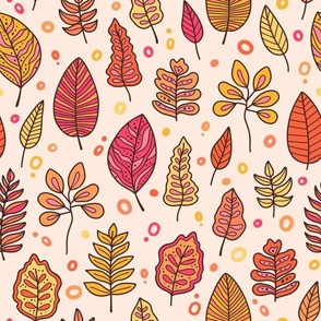 Colorful Leaves in Orange, Pink, & Yellow (Medium Scale)
