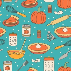 Baking Pumpkin Pie on Aqua (Large Scale)