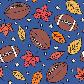 Footballs, Leaves & Stars on Blue (Large Scale)