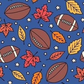 Footballs, Leaves & Stars on Blue (Medium  Scale)